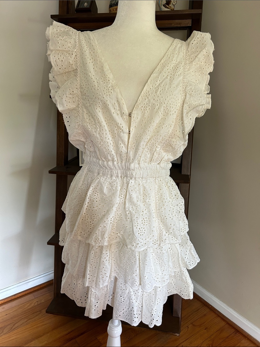 Off White Eyelet Ruffle Tiered Dress